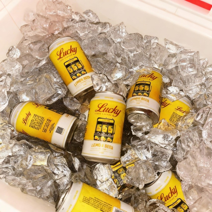 Lucky Light Lagers cans chilled in ice